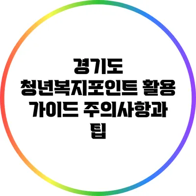 경기도 청년복지포인트 활용 가이드: 주의사항과 팁