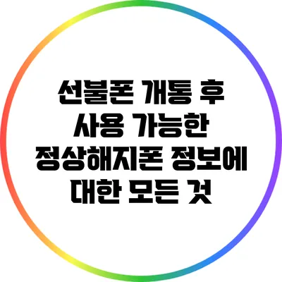 선불폰 개통 후 사용 가능한 정상해지폰 정보에 대한 모든 것