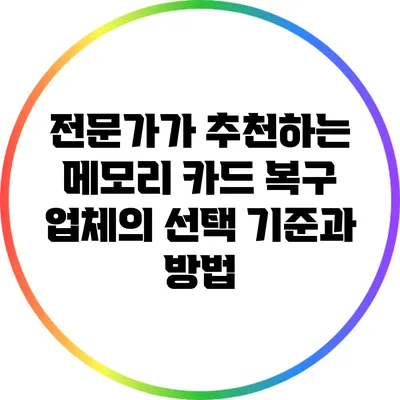 전문가가 추천하는 메모리 카드 복구 업체의 선택 기준과 방법