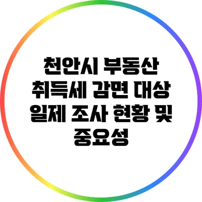 천안시 부동산 취득세 감면 대상 일제 조사 현황 및 중요성