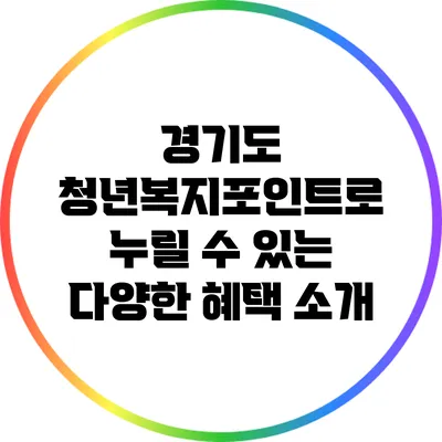 경기도 청년복지포인트로 누릴 수 있는 다양한 혜택 소개