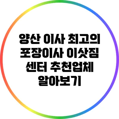 양산 이사: 최고의 포장이사 이삿짐 센터 추천업체 알아보기