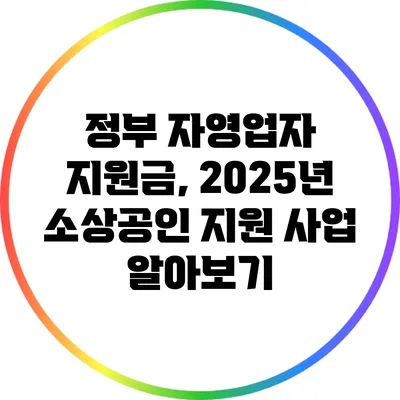 정부 자영업자 지원금, 2025년 소상공인 지원 사업 알아보기