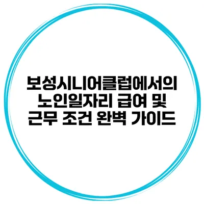 보성시니어클럽에서의 노인일자리 급여 및 근무 조건 완벽 가이드